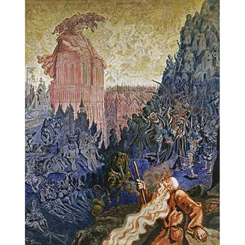 The Wandering Jew and Gargantua Gold Ornate Wood Framed Art Print with Double Matting by Dore, Gustave