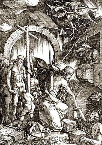 The Harrowing of Hell From The Large Passion Black Ornate Wood Framed Art Print with Double Matting by Durer, Albrecht