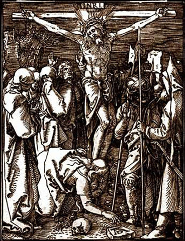 The Crucifixion Black Ornate Wood Framed Art Print with Double Matting by Durer, Albrecht