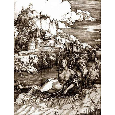 The Sea Monster Black Modern Wood Framed Art Print with Double Matting by Durer, Albrecht