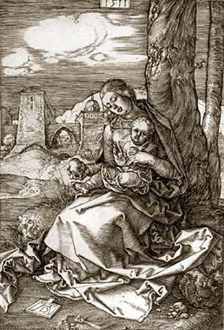 The Virgin and Child With The Pear Black Ornate Wood Framed Art Print with Double Matting by Durer, Albrecht