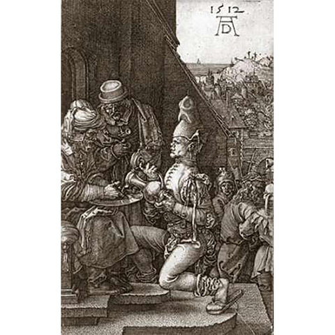 Pilate Washing His Hands Black Modern Wood Framed Art Print with Double Matting by Durer, Albrecht