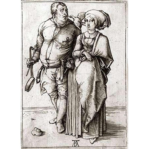 A Cook and His Wife White Modern Wood Framed Art Print by Durer, Albrecht