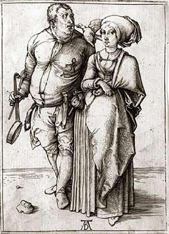 A Cook and His Wife White Modern Wood Framed Art Print with Double Matting by Durer, Albrecht