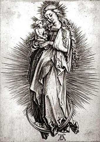 The Virgin and Child On a Crescent Black Ornate Wood Framed Art Print with Double Matting by Durer, Albrecht