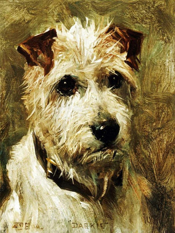 Portrait of a Terrier: Darkie Black Ornate Wood Framed Art Print with Double Matting by Emms, John