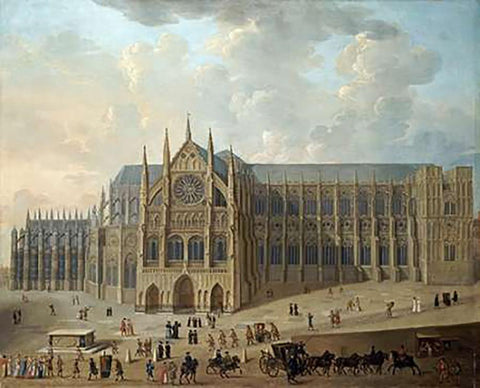 View of Westminster Abbey Black Ornate Wood Framed Art Print with Double Matting by English School