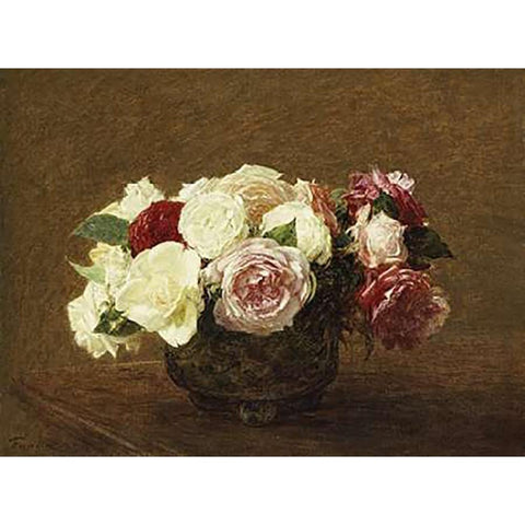 Roses Black Modern Wood Framed Art Print with Double Matting by Latour, Henri Fantin