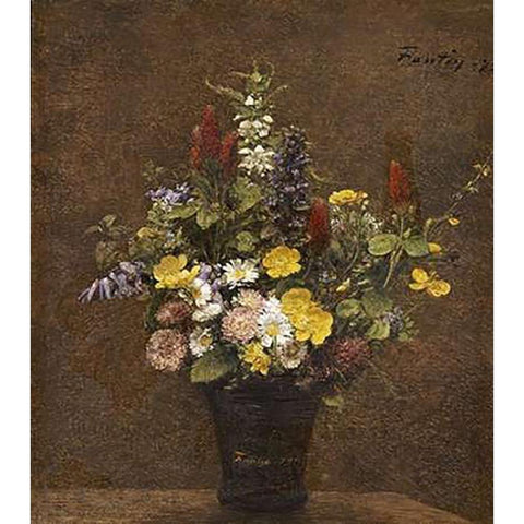 Wild Flowers Black Modern Wood Framed Art Print with Double Matting by Latour, Henri Fantin