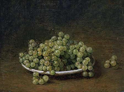 White Grapes On a Plate Black Ornate Wood Framed Art Print with Double Matting by Latour, Henri Fantin