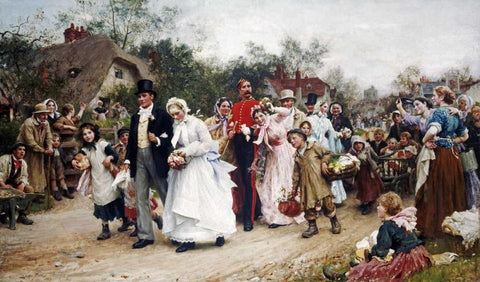 The Village Wedding Black Ornate Wood Framed Art Print with Double Matting by Fildes, Sir Samuel Luke