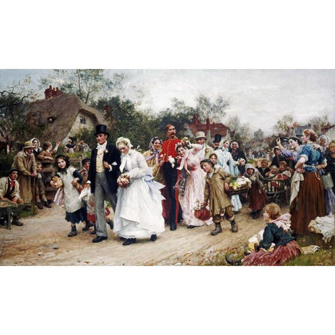 The Village Wedding Black Modern Wood Framed Art Print by Fildes, Sir Samuel Luke