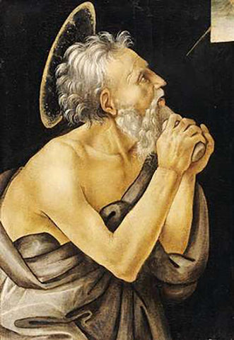Saint Jerome White Modern Wood Framed Art Print with Double Matting by Lippi, Filippo