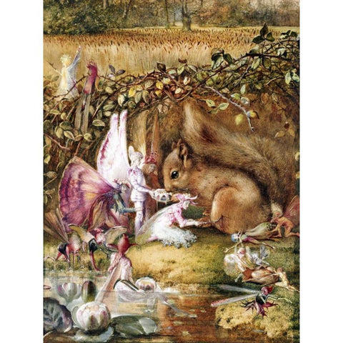 The Wounded Squirrel Gold Ornate Wood Framed Art Print with Double Matting by Fitzgerald, John Anster