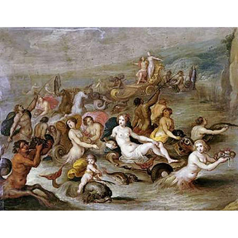 The Triumph of Amphitrite Black Modern Wood Framed Art Print with Double Matting by Francken, Frans II