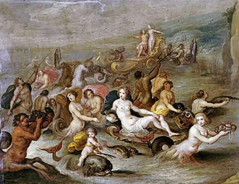 The Triumph of Amphitrite White Modern Wood Framed Art Print with Double Matting by Francken, Frans II