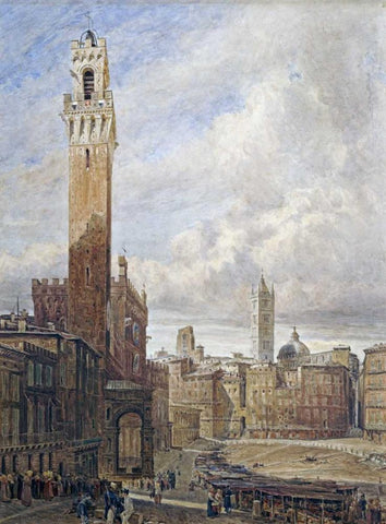 Piazza Del Campo, Siena Black Ornate Wood Framed Art Print with Double Matting by Fulleylove, John