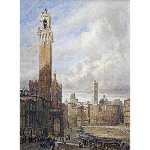 Piazza Del Campo, Siena Black Modern Wood Framed Art Print by Fulleylove, John