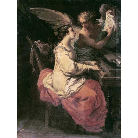 Saint Cecilia Black Modern Wood Framed Art Print with Double Matting by Gandolfi, Gaetano