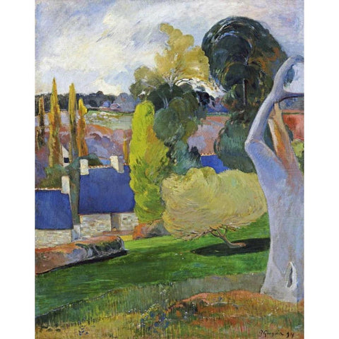 Farm In Brittany II Black Modern Wood Framed Art Print by Gauguin, Paul