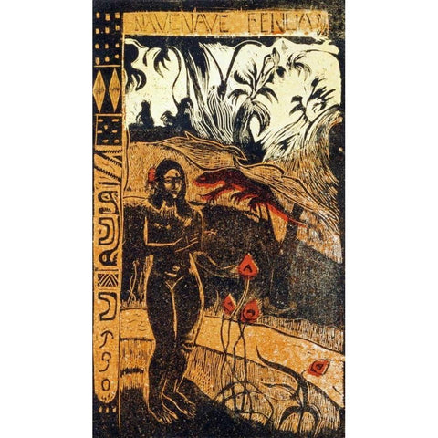 Nave Nave Fenua Black Modern Wood Framed Art Print with Double Matting by Gauguin, Paul