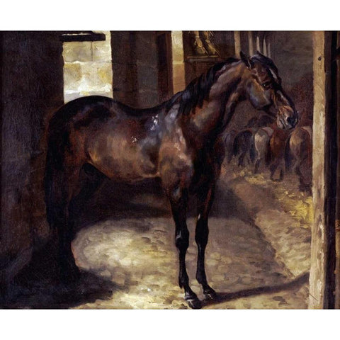 Anglo-Arabian Stallion In The Imperial Stables at Versailles Black Modern Wood Framed Art Print with Double Matting by Gericault, Theodore