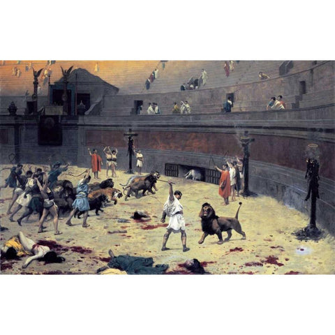 The Reentry of the Lions Into The Arena Black Modern Wood Framed Art Print with Double Matting by Gerome, Jean Leon