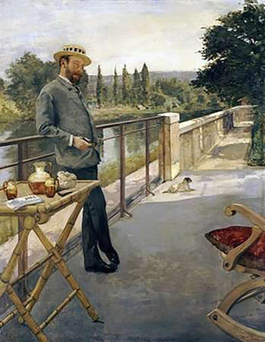 An Elegant Man On a Terrace White Modern Wood Framed Art Print with Double Matting by Gervex, Henri