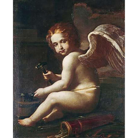 Cupid Sharpening His Arrows Black Modern Wood Framed Art Print with Double Matting by Gessi, Giovan Francesco