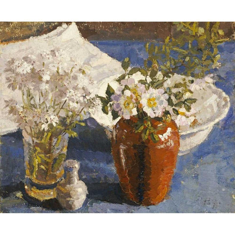 Still Life With Flowers In a Vase Gold Ornate Wood Framed Art Print with Double Matting by Gilman, Harold
