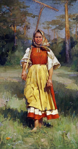 The Village Girl Black Ornate Wood Framed Art Print with Double Matting by Gorokhoff, Ivan Lavrentievitch
