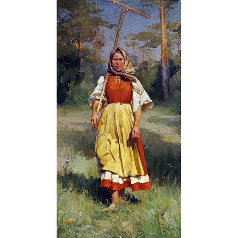 The Village Girl Black Modern Wood Framed Art Print with Double Matting by Gorokhoff, Ivan Lavrentievitch