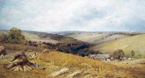 A Hot Day In The Harvest Field White Modern Wood Framed Art Print with Double Matting by Gosling, William W.