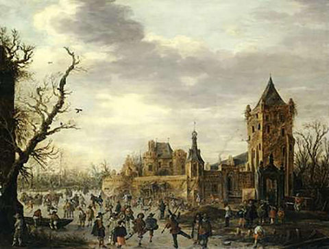 A View of Kasteel Batestein Vianen, In Winter White Modern Wood Framed Art Print with Double Matting by Van Goyen, Jan