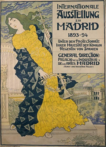 Internationale Ausstellung Zu Madrid Black Ornate Wood Framed Art Print with Double Matting by Grasset, Eugene