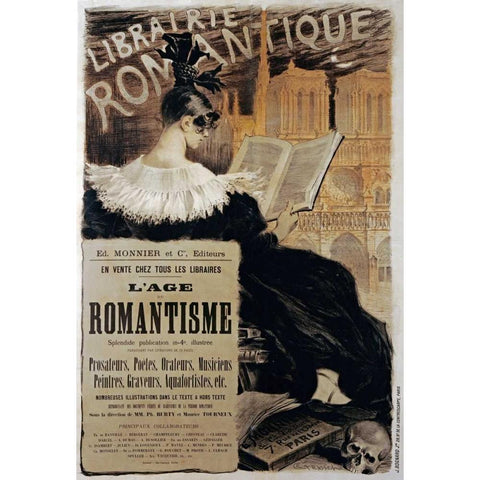 Librairie Romantique Black Modern Wood Framed Art Print with Double Matting by Grasset, Eugene