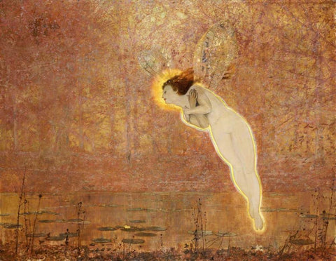 Iris White Modern Wood Framed Art Print with Double Matting by Grimshaw, John Atkinson