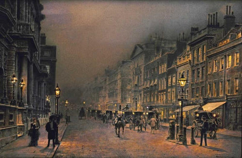 St Jamess Street White Modern Wood Framed Art Print with Double Matting by Grimshaw, John Atkinson