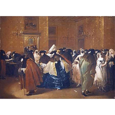 Ladies and Gentlemen In Carnival Costume In The Ridotto, Venice White Modern Wood Framed Art Print by Guardi, Francesco