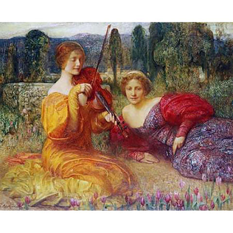 Musicienne du Silence, c. 1900 Gold Ornate Wood Framed Art Print with Double Matting by Hacker, Arthur