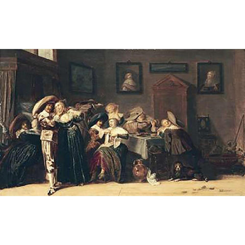 An Elegant Company Carousing In An Interior White Modern Wood Framed Art Print by Hals, Dirk