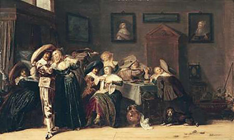 An Elegant Company Carousing In An Interior Black Ornate Wood Framed Art Print with Double Matting by Hals, Dirk