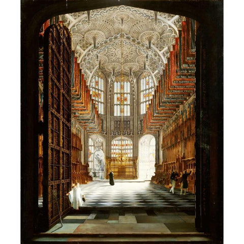 A View of The Interior of Henry VIIs Chapel, Westminster Abbey Gold Ornate Wood Framed Art Print with Double Matting by Harwood, John