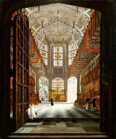 A View of The Interior of Henry VIIs Chapel, Westminster Abbey Black Ornate Wood Framed Art Print with Double Matting by Harwood, John