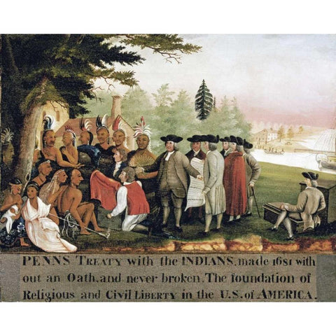 Penns Treaty With The Indians White Modern Wood Framed Art Print by Hicks, Edward