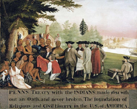 Penns Treaty With The Indians White Modern Wood Framed Art Print with Double Matting by Hicks, Edward