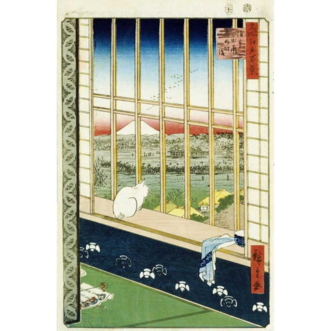 Asakusa Rice Fields During The Festival of The Cock Gold Ornate Wood Framed Art Print with Double Matting by Hiroshige