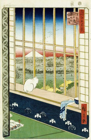 Asakusa Rice Fields During The Festival of The Cock Black Ornate Wood Framed Art Print with Double Matting by Hiroshige