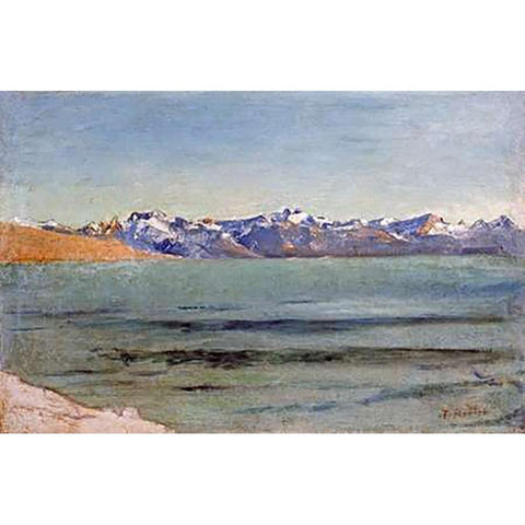 Sunrise Over Mont Blanc Black Modern Wood Framed Art Print with Double Matting by Hodler, Ferdinand