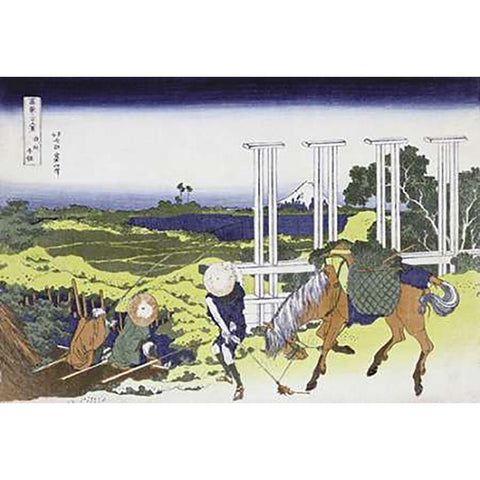 Senju In Musashi Province Gold Ornate Wood Framed Art Print with Double Matting by Hokusai